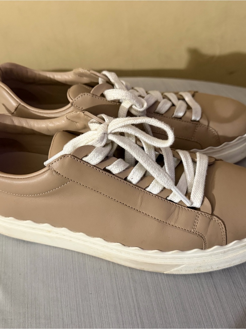 Chloé Nude Leather Low-Top Sneakers with White Laces